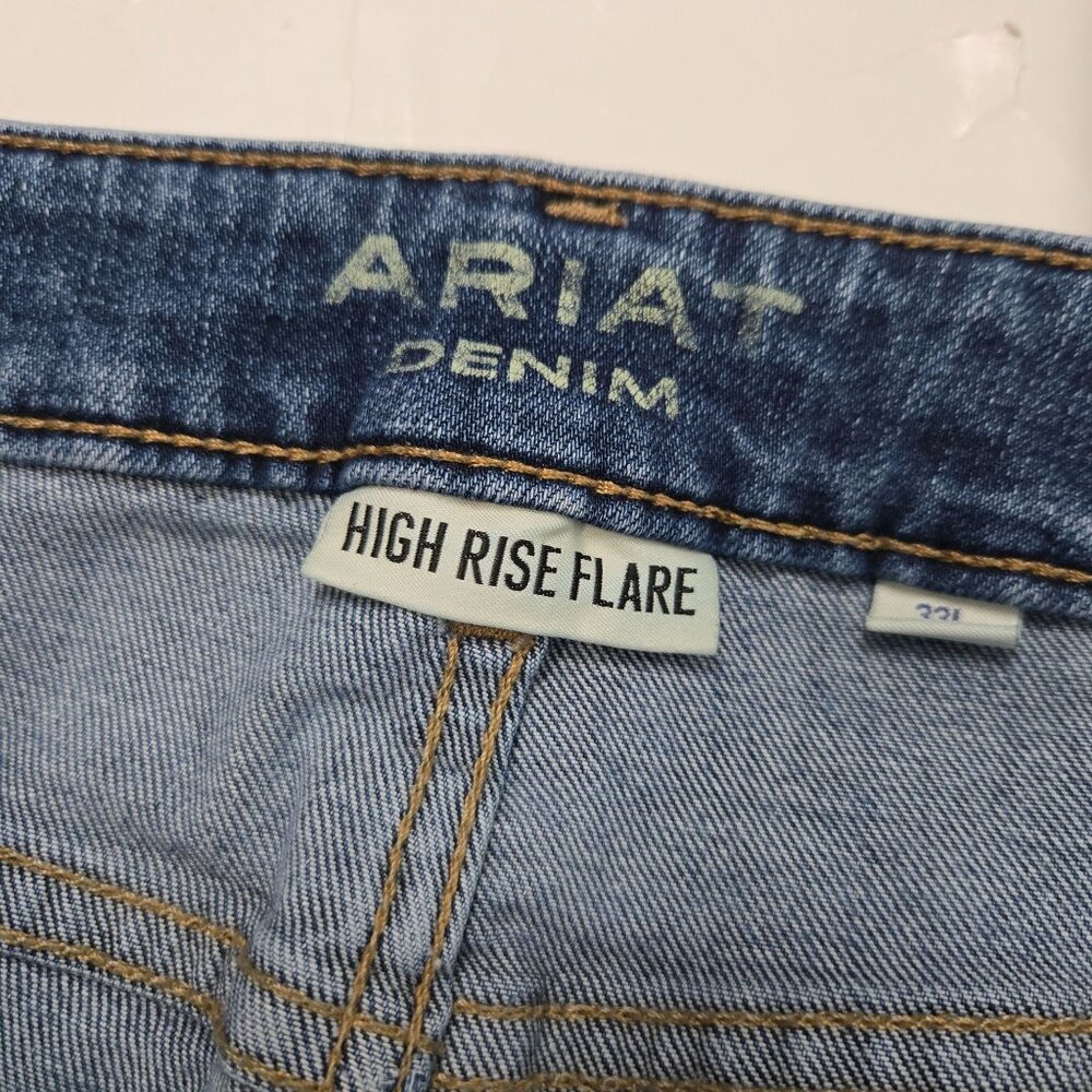 Ariat Size 33 Long Premium High-Rise Flare Jeans Raw Hem Blue Lake Women's FLAW - Picture 11 of 16